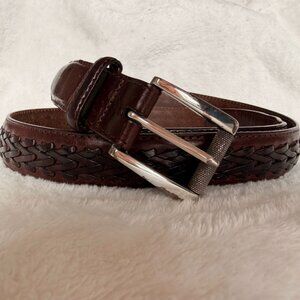 Vintage Orvis Brown Woven Braided Leather Belt Silver Roller Buckle Size 40